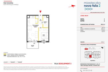 Rzut - Mieszkanie na sprzedaż 2 pokoje o powierzchni 38,26 m² - numer 29 w Miasteczko Nova Fala 2