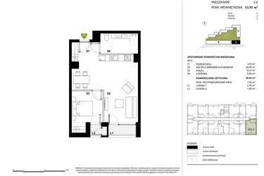 Rzut - Mieszkanie na sprzedaż 2 pokoje o powierzchni 51,9 m² - numer A.2.4 w Kozielska Park