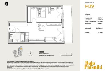 Rzut - Mieszkanie na sprzedaż 2 pokoje o powierzchni 51,54 m² - numer M19 w Baja Piaśniki