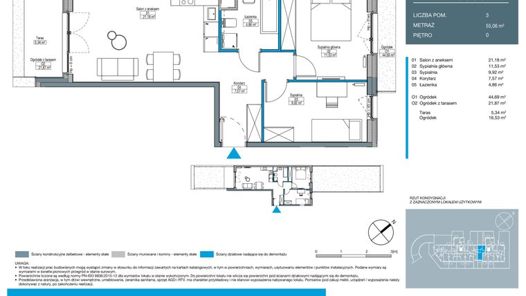 Rzut - Mieszkanie na sprzedaż 3 pokoje o powierzchni 55,06 m² - numer EA0005 w Talarowa Park II