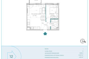 Rzut - Mieszkanie na sprzedaż 2 pokoje o powierzchni 41,07 m² - numer C12 w Dwa Jeziora CD