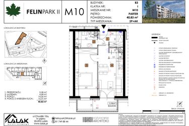 Rzut - Mieszkanie na sprzedaż 2 pokoje o powierzchni 40,86 m² - numer M10 w Felin Park II etap 2