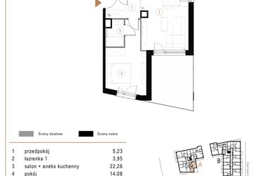 Rzut - Mieszkanie na sprzedaż 2 pokoje o powierzchni 48,73 m² - numer A16 w Osiedle Józefowska