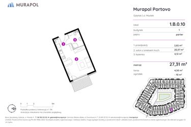 Rzut - Mieszkanie na sprzedaż 1 pokój o powierzchni 27,31 m² - numer 1.B.0.10 w Murapol Portovo etap II