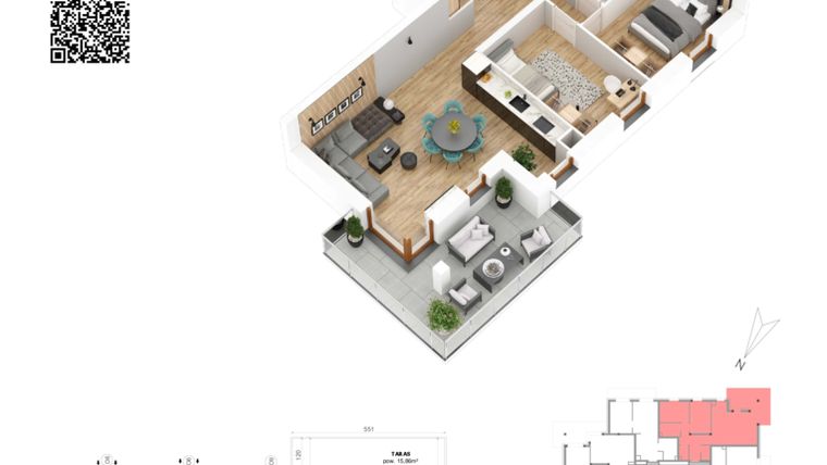 Rzut - Mieszkanie na sprzedaż 3 pokoje o powierzchni 63,38 m² - numer 16 w Villa Park - Etap IV