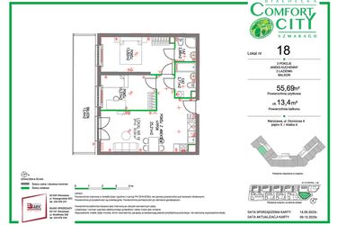 Rzut - Mieszkanie na sprzedaż 3 pokoje o powierzchni 55,69 m² - numer 18 w Comfort City Szmaragd