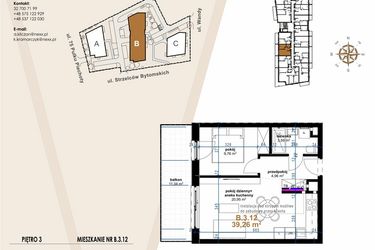 Rzut - Mieszkanie na sprzedaż 2 pokoje o powierzchni 39,26 m² - numer B.3.12 w Vanda Park