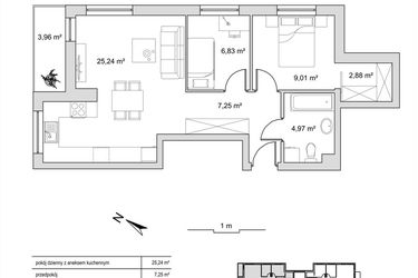 Rzut - Mieszkanie na sprzedaż 3 pokoje o powierzchni 56,18 m² - numer 6.13 w Vela Park bud. 6