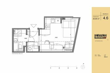 Rzut - Mieszkanie na sprzedaż 1 pokój o powierzchni 20,95 m² - numer 4.6 w Rezydencja San Petrus