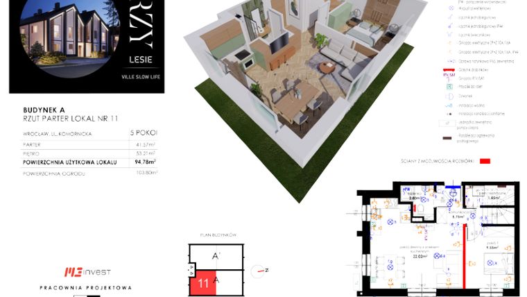 Rzut - Mieszkanie na sprzedaż 5 pokoi o powierzchni 94,78 m² - numer L11 w Przy Lesie Ville Slow Life