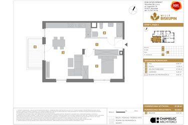 Rzut - Mieszkanie na sprzedaż 2 pokoje o powierzchni 51,99 m² - numer R8 w Wille Biskupin III