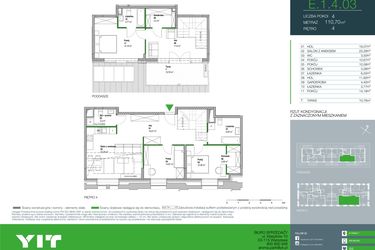 Rzut - Mieszkanie na sprzedaż 4 pokoje o powierzchni 110,7 m² - numer E.1.4.03 w Aroma Park Lofty