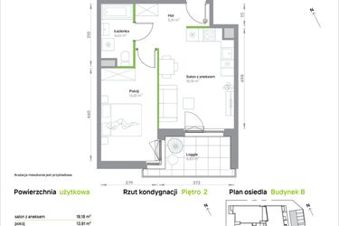 Rzut - Mieszkanie na sprzedaż 2 pokoje o powierzchni 42,12 m² - numer B/2/10 w Krakowska Vita