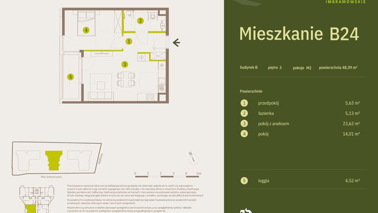 Rzut - Mieszkanie na sprzedaż 2 pokoje o powierzchni 48,39 m² - numer B24 w Osiedle Imbramowskie