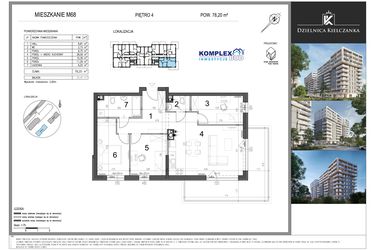 Rzut - Mieszkanie na sprzedaż 4 pokoje o powierzchni 78,2 m² - numer 68 w Dzielnica Kielczanka etap II