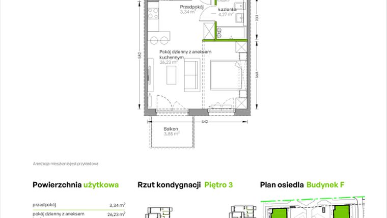 Rzut - Mieszkanie na sprzedaż 1 pokój o powierzchni 33,84 m² - numer F.075 w Centralna Vita
