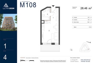 Rzut - Mieszkanie na sprzedaż 1 pokój o powierzchni 28,46 m² - numer M108 w Ultradom
