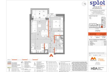 Rzut - Mieszkanie na sprzedaż 2 pokoje o powierzchni 40,29 m² - numer F1.B.03.04 w Splot Wola