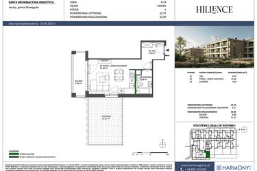 Rzut - Mieszkanie na sprzedaż 1 pokój o powierzchni 32,72 m² - numer B-13 w Hillence etap 2
