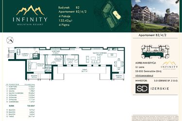 Rzut - Mieszkanie na sprzedaż 4 pokoje o powierzchni 132,42 m² - numer B2.4.2 w Infinity Mountain Resort