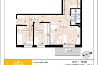 Rzut - Mieszkanie na sprzedaż 4 pokoje o powierzchni 70,44 m² - numer C1/1/3 w ACCANTO