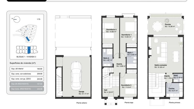 Rzut - Dom na sprzedaż 3 pokoje o powierzchni 244,88 m² - numer 3 w Altoasis