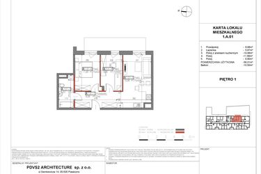 Rzut - Mieszkanie na sprzedaż 3 pokoje o powierzchni 56,01 m² - numer A.1 w Piaseczno Residence