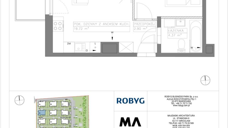 Rzut - Mieszkanie na sprzedaż 2 pokoje o powierzchni 37,31 m² - numer VV/D/2/4 w Villa Viva