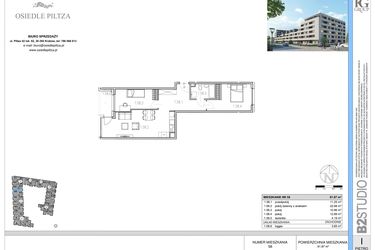 Rzut - Mieszkanie na sprzedaż 3 pokoje o powierzchni 61,83 m² - numer M58 w Osiedle Piltza etap X