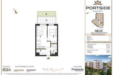 Rzut - Mieszkanie na sprzedaż 2 pokoje o powierzchni 39,48 m² - numer A0.12 w Portside Bałtycka