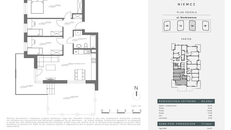 Rzut - Mieszkanie na sprzedaż 4 pokoje o powierzchni 80,59 m² - numer M6/14 classic w OASIS