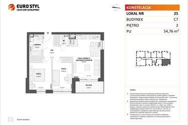 Rzut - Mieszkanie na sprzedaż 3 pokoje o powierzchni 54,76 m² - numer C7.25 w Konstelacja etap IV