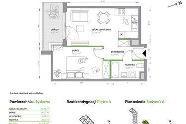 Rzut - Mieszkanie na sprzedaż 2 pokoje o powierzchni 44,52 m² - numer AB0305/4 w M Bemowo