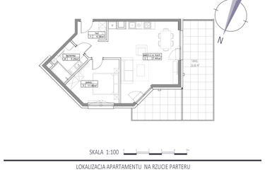 Rzut - Mieszkanie na sprzedaż 2 pokoje o powierzchni 50,59 m² - numer E7 w Apartamenty na Klifie bud. D, E i F