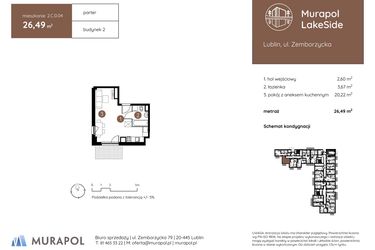 Rzut - Mieszkanie na sprzedaż 1 pokój o powierzchni 26,49 m² - numer 2.C.0.04 w Murapol LakeSide