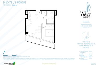 Rzut - Mieszkanie na sprzedaż 2 pokoje o powierzchni 38,65 m² - numer D.10.79 w Wave Międzyzdroje Resort & Spa