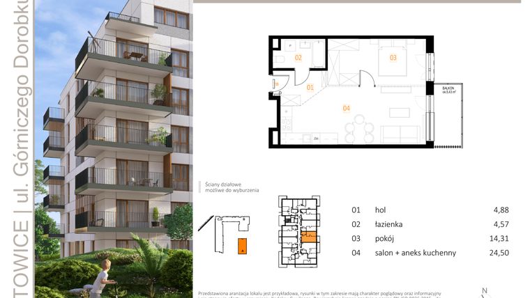 Rzut - Mieszkanie na sprzedaż 2 pokoje o powierzchni 48,26 m² - numer A_15 w Zielony Nikiszowiec
