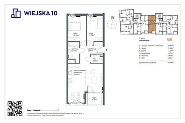Rzut - Mieszkanie na sprzedaż 3 pokoje o powierzchni 69,74 m² - numer 5 w Wiejska 10