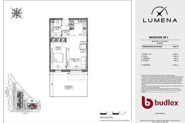 Rzut - Mieszkanie na sprzedaż 2 pokoje o powierzchni 44,01 m² - numer C2.03 w Lumena