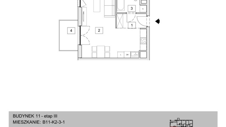 Rzut - Mieszkanie na sprzedaż 1 pokój o powierzchni 34,2 m² - numer B11-K2-3-1 w Żerniki na Novo III
