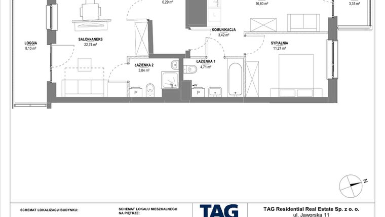 Rzut - Mieszkanie na sprzedaż 3 pokoje o powierzchni 68,87 m² - numer 3CM28 w Stacja Jeżyce