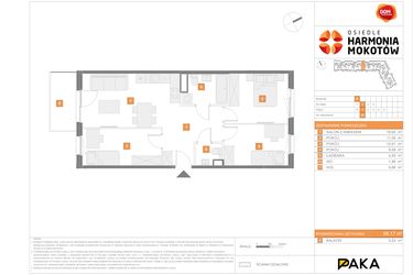 Rzut - Mieszkanie na sprzedaż 4 pokoje o powierzchni 66,17 m² - numer E.55 w Osiedle Harmonia Mokotów etap 2