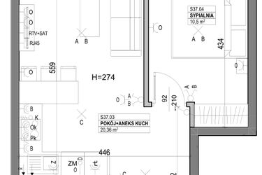 Rzut - Mieszkanie na sprzedaż 2 pokoje o powierzchni 39,69 m² - numer S37 w Miasto Ogród 6 - OSLO i SZTOKHOLM