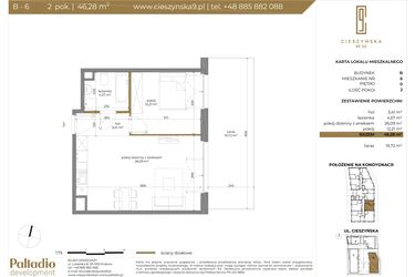 Rzut - Mieszkanie na sprzedaż 2 pokoje o powierzchni 46,2 m² - numer B-6 w Cieszyńska 9 budynek B i C