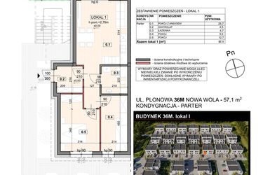 Rzut - Mieszkanie na sprzedaż 3 pokoje o powierzchni 57,1 m² - numer 36M/1 w Zespół willowy Zielona Polana - etap 6