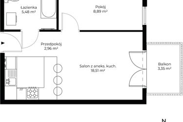 Rzut - Mieszkanie na sprzedaż 2 pokoje o powierzchni 35,84 m² - numer B4.16 w Enklawa Bukowa II