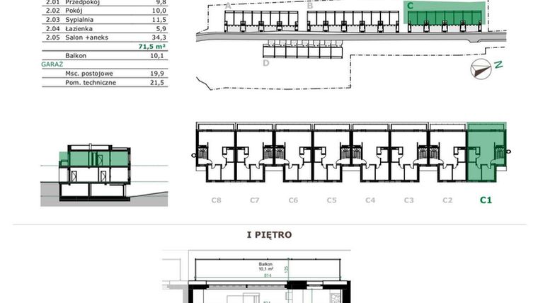 Rzut - Mieszkanie na sprzedaż 4 pokoje o powierzchni 71,5 m² - numer C.1.2 w Dębowe Zacisze