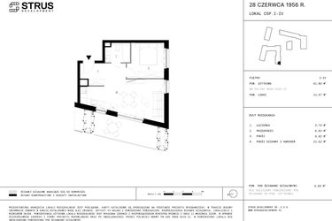 Rzut - Mieszkanie na sprzedaż 2 pokoje o powierzchni 41,57 m² - numer 103 w 28 czerwca 1956 r.