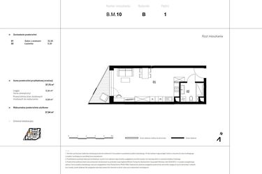 Rzut - Mieszkanie na sprzedaż 1 pokój o powierzchni 30,9 m² - numer B.M.10 w VIDOK