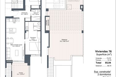 Rzut - Dom na sprzedaż 2 pokoje o powierzchni 85,94 m² - numer 1-76 w Domy w Ciudad Quesada - 18228363
